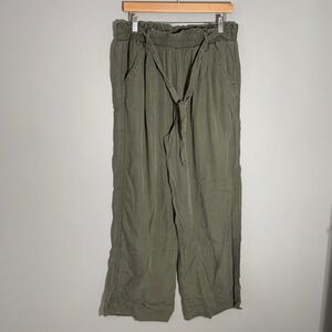 Knox Rose Olive Green Paperbag Waist Wide Leg Lyocell Pants Large‎